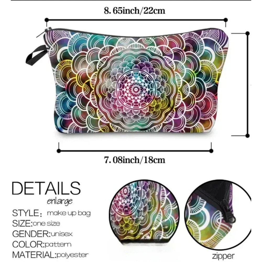 Soft Colorful Mandela boho‎ zip makeup bag pouch